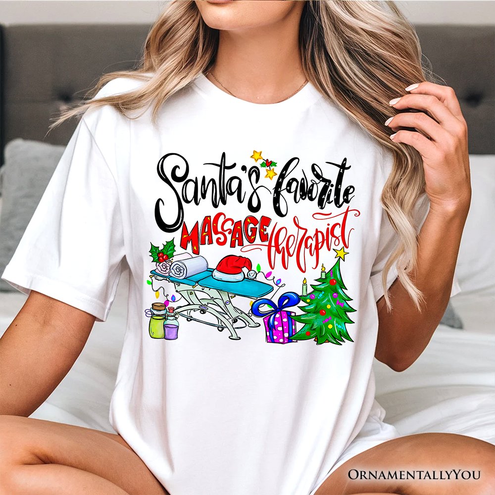 Santa’s Favorite Massage Therapist T-Shirt, Festive Holiday Tee