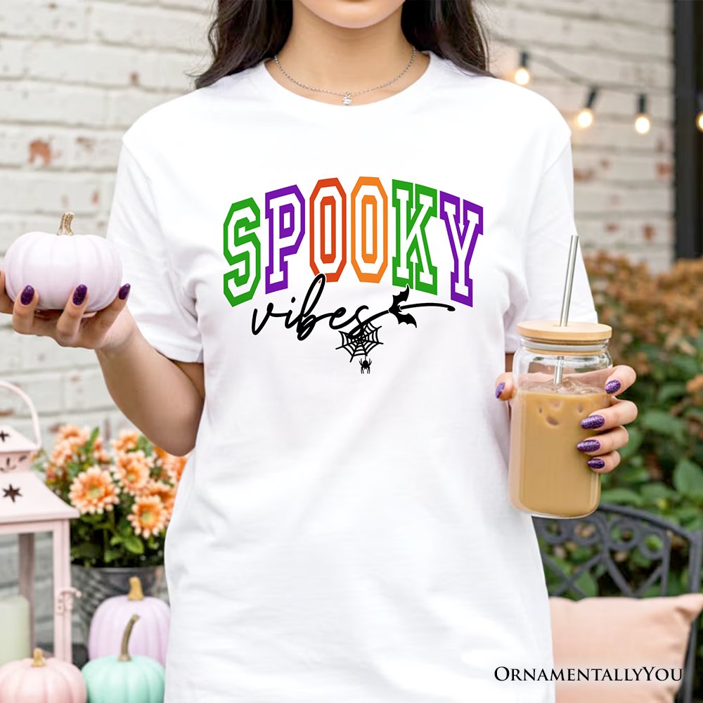Spooky Vibes Sports Lettering T-Shirt, Colorful Halloween Tee