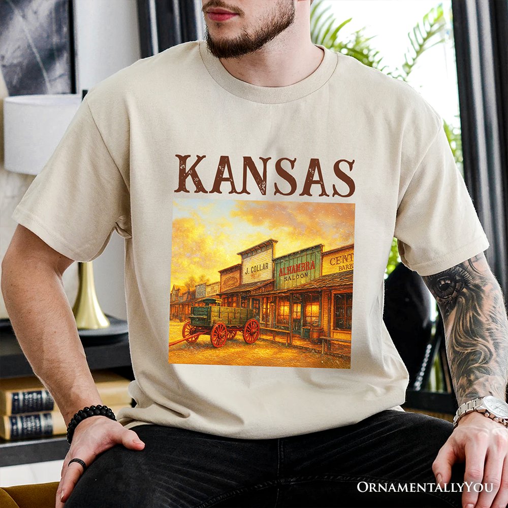 Vintage Kansas State Dodge City Boot Hill Street Scene T-Shirt, Wild West Tee and Frontier Souvenir