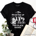 Beam Me Up This Place Sucks Comic Sarcastic T-Shirt, Woman Retro UFO Meme Tee