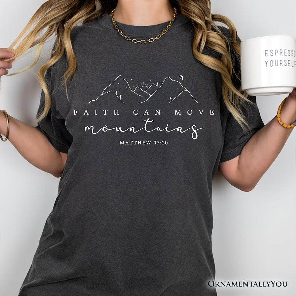 Faith Can Move Mountains Matthew 17:20 Christian T-Shirt, Minimalist Mountain Religious Tee