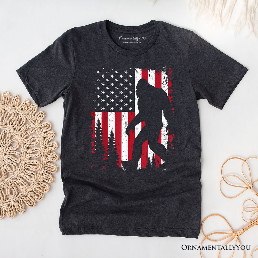 Bigfoot American Flag T-Shirt, Patriotic Sasquatch Tee