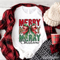 Coquette Merry Christmas Bow T-Shirt, Festive Leopard Holiday Tee