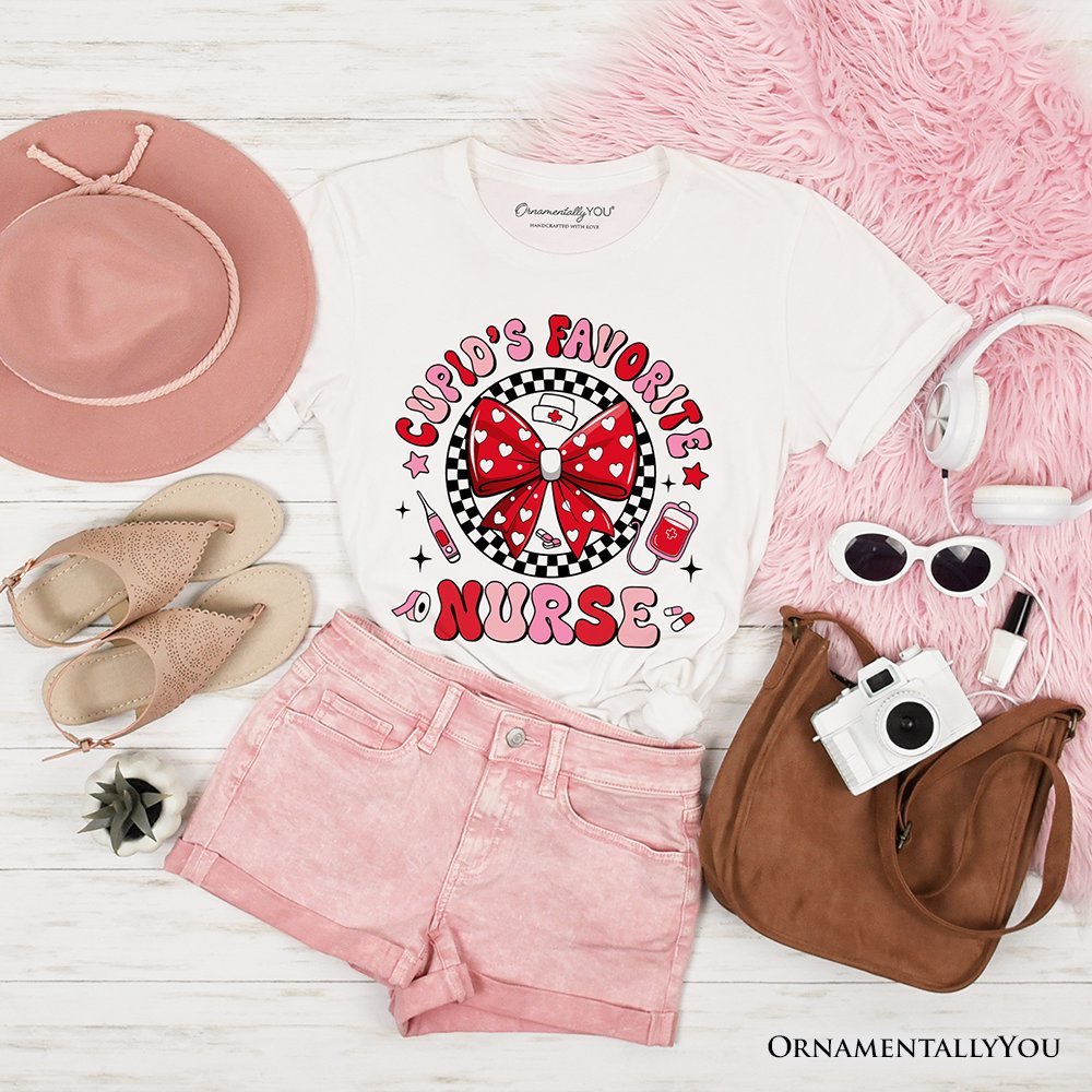 Cupid's Favorite Nurse Coquette Bow T-Shirt, Cute Valentine Nurse Tee