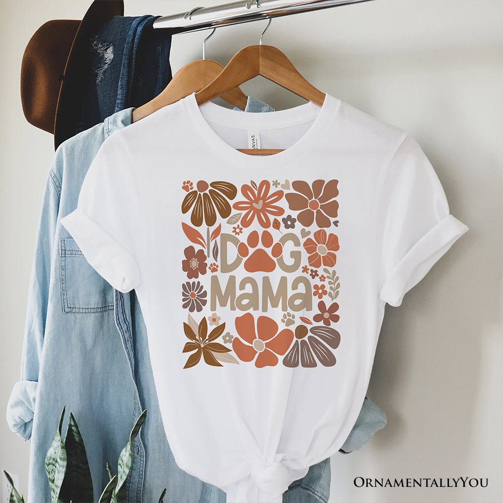 Dog Mama Boho Floral T-Shirt, White and Black Tee for Proud and Stylish Pet Lovers