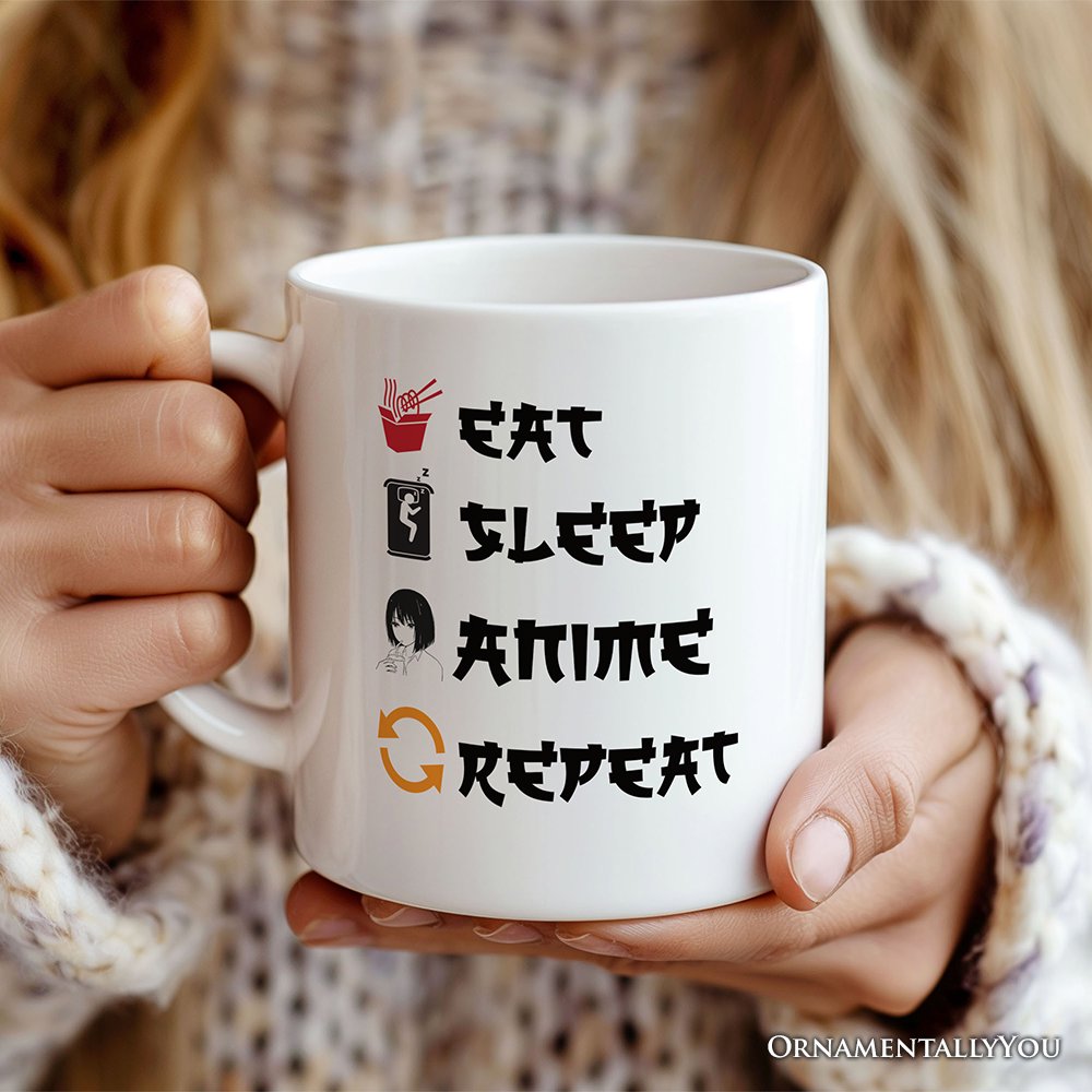 Eat Sleep Anime Repeat Personalized Mug, Funny Anime Lover Gift With Custom Name