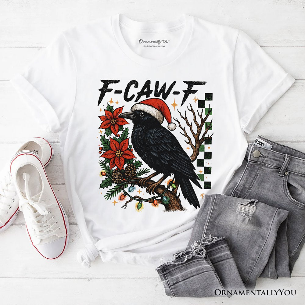 F-CAW-F Christmas Raven T-Shirt, Holiday Crow Festive Tee