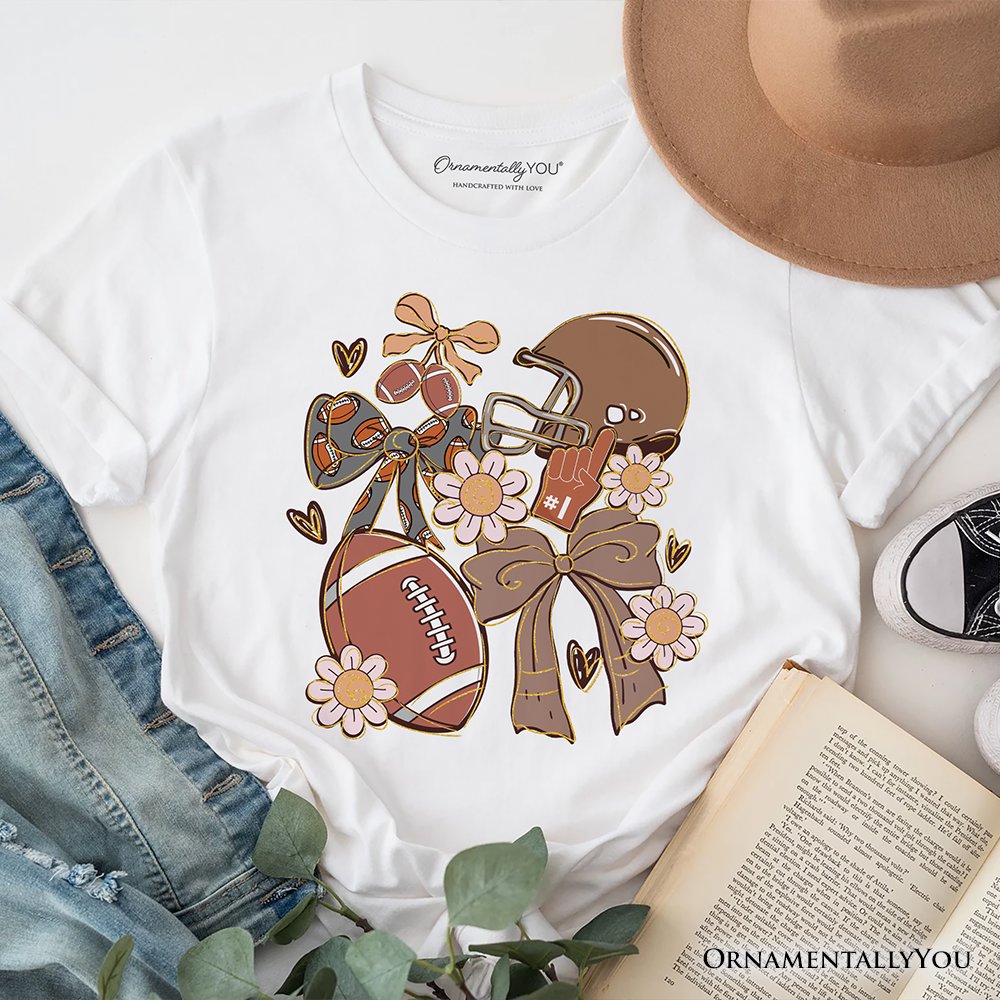 Football Mom Coquette Bow Daisy T-Shirt, Retro Fall Game Day Preppy Tee