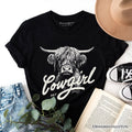Highland Cow Vintage Cowgirl T-Shirt, Western Country Tee For Women
