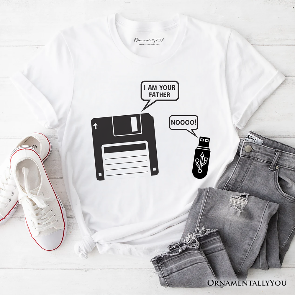 I Am Your Father Floppy Disk T-Shirt, Funny USB Retro Dad Computer Nerd Tee