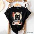 Kawaii Anime Cat Eating Ramen T-Shirt, Noodle Japanese Art Style Tee
