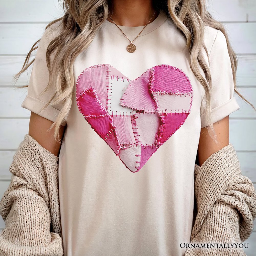 Patchwork Pink Heart Valentine T-Shirt, Love Retro Coquette Tee