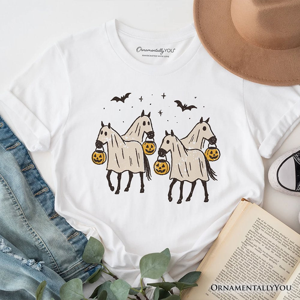 Retro Halloween Horse Ghosts T-Shirt, Cute Western Tee with Spooky Vibes