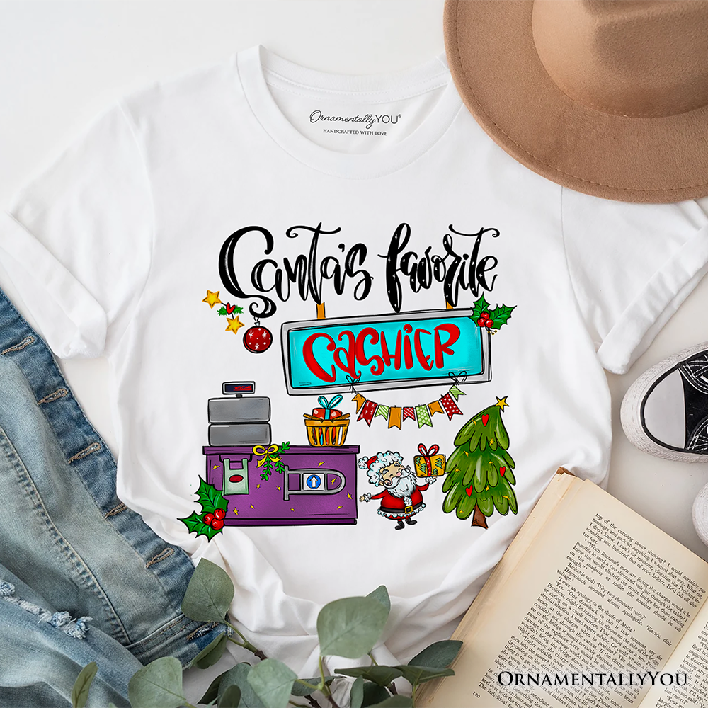 Santa's Favorite Cashier T-Shirt, Merry Christmas Checkout Tee