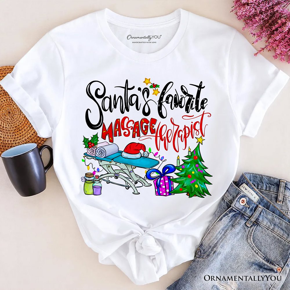 Santa’s Favorite Massage Therapist T-Shirt, Festive Holiday Tee