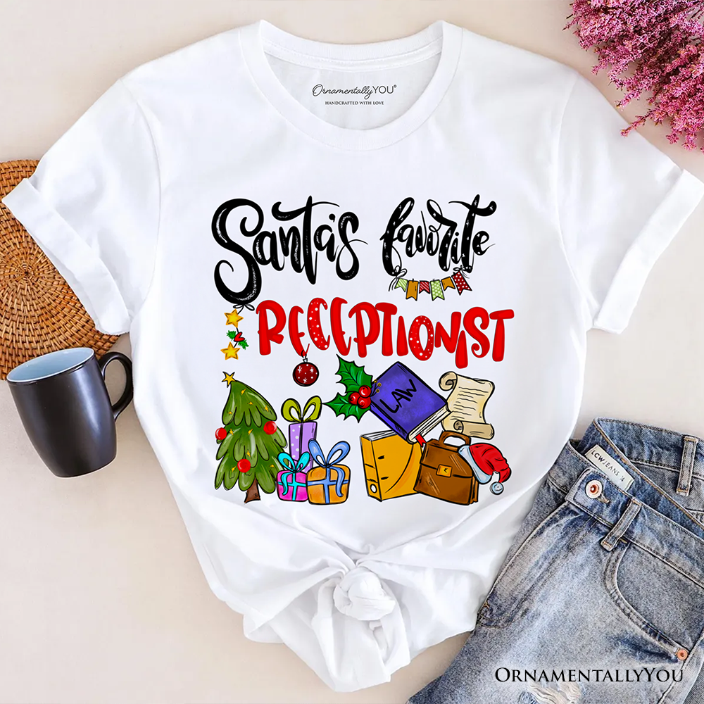 Santa’s Favorite Receptionist T-Shirt, Merry Christmas Front Desk Tee
