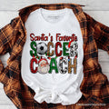 Santa’s Favorite Soccer Coach Plaid Christmas T-Shirt, Sports Team Holiday Tee