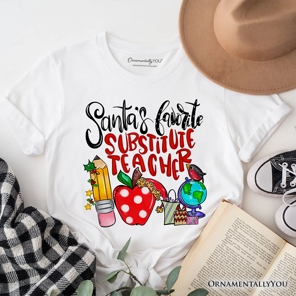 Santa’s Favorite Substitute Teacher T-Shirt, Merry Christmas Classroom Tee