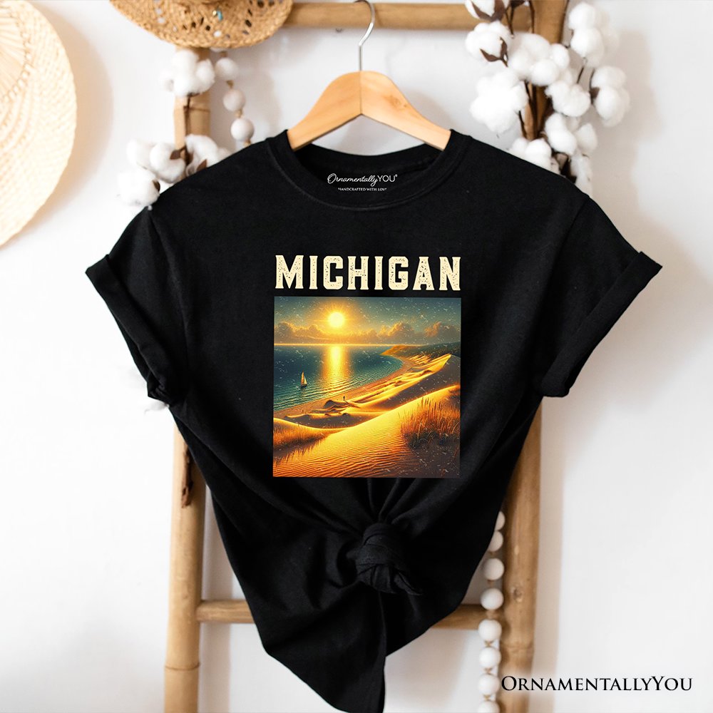 Scenic Michigan State Sleeping Bear Dunes T-Shirt, Great Lakes Sunset Tee and Coastal Souvenir