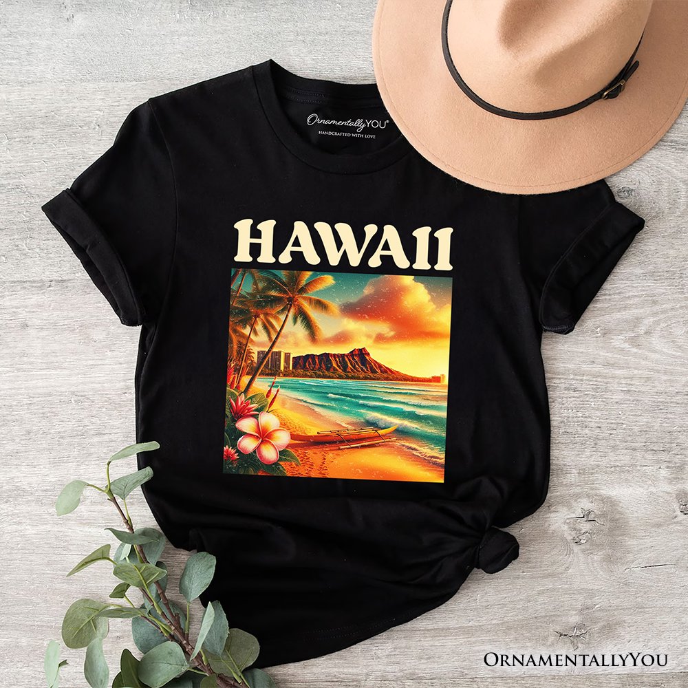 Tropical Hawaii Island State T-Shirt, Vibrant Diamond Head Seaside Tee and Honolulu Souvenir