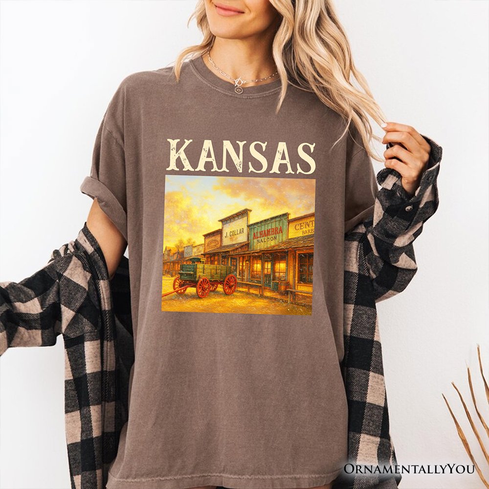 Vintage Kansas State Dodge City Boot Hill Street Scene T-Shirt, Wild West Tee and Frontier Souvenir