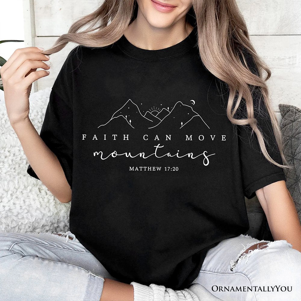 Faith Can Move Mountains Matthew 17:20 Christian T-Shirt, Minimalist Mountain Religious Tee