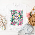 Western Floral Cow Skull T-Shirt, Boho Cowgirl Wildflower Cactus Tee