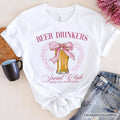 Beer Drinkers Social Club T-Shirt, Coquette Pink Bow Tee for Girly Summer Bachelorette Vibes