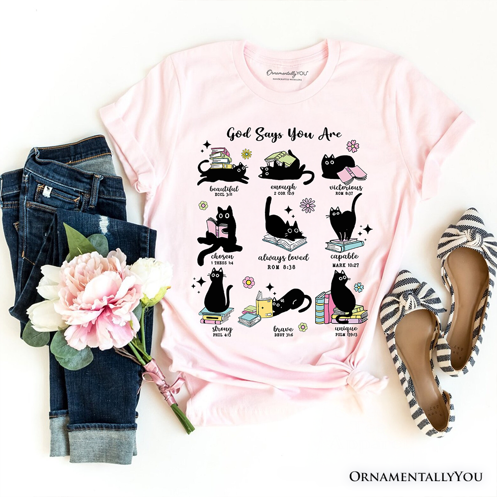 Book Cat God Says I Am T-Shirt, Christian Bible Verse Faith Tee