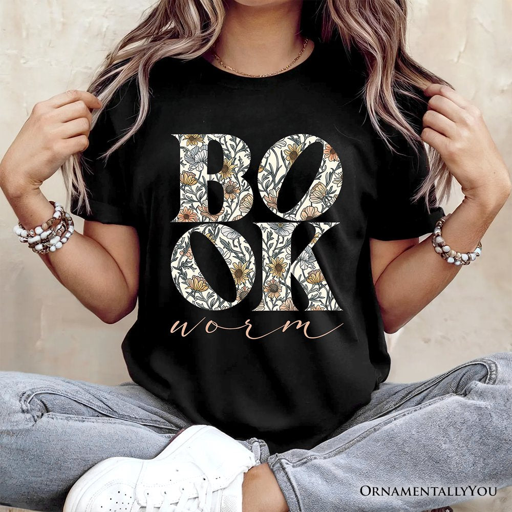 Bookworm Floral T-Shirt, Boho Wildflower Book Lover Tee