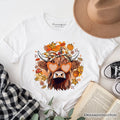 Fall Highland Cow T-Shirt, Messy Bun Howdy Tee with Autumn Vibes
