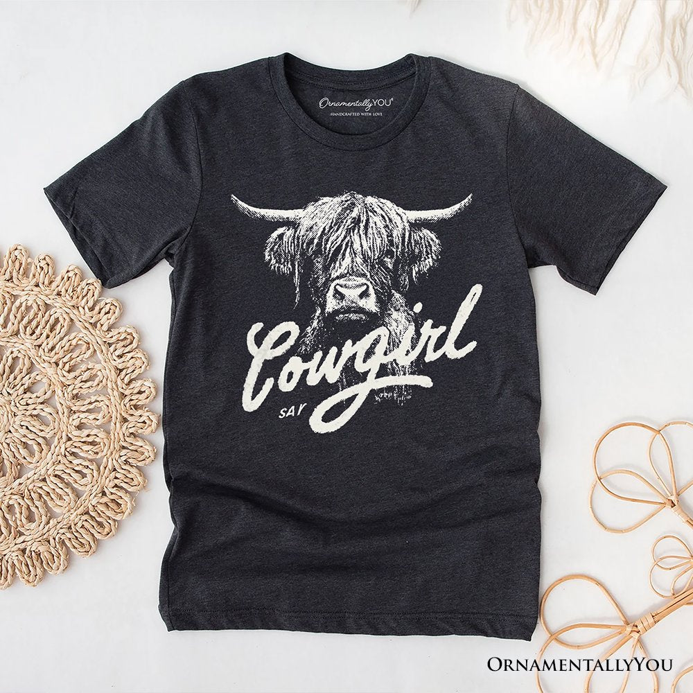 Highland Cow Vintage Cowgirl T-Shirt, Western Country Tee For Women