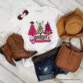 Howdy Pink Christmas Western Christmas T-Shirt, Leopard Print Retro Holiday Tee