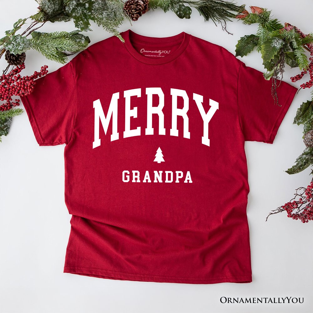 Merry Grandpa Retro Christmas T-Shirt, Matching Family Holiday Tee
