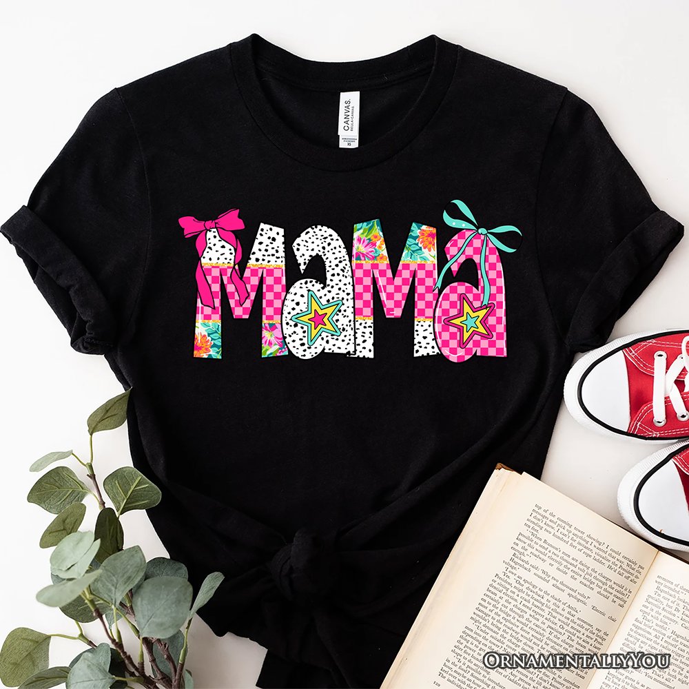 Preppy Pink Mama Coquette T-Shirt, Retro White and Black Tee for Trendy and Stylish Moms