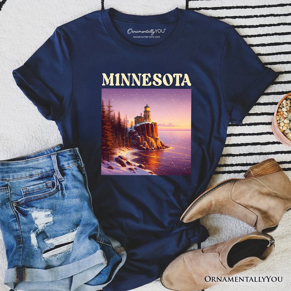 Scenic Minnesota State Split Rock Lighthouse T-Shirt, Lake Superior Landmark Tee and Travel Souvenir