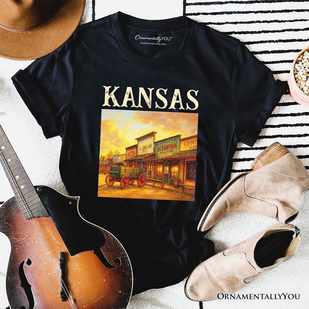Vintage Kansas State Dodge City Boot Hill Street Scene T-Shirt, Wild West Tee and Frontier Souvenir