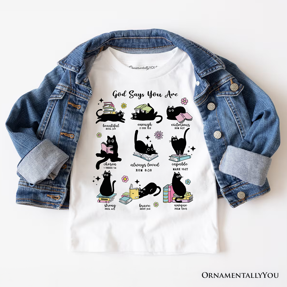 Book Cat God Says I Am T-Shirt, Christian Bible Verse Faith Tee