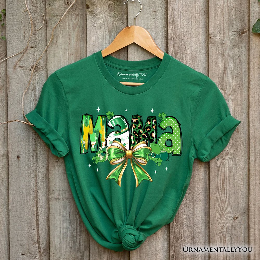 Coquette Mama Bow St Patrick’s Day T-Shirt, Green Lucky Shamrock Clover Tee
