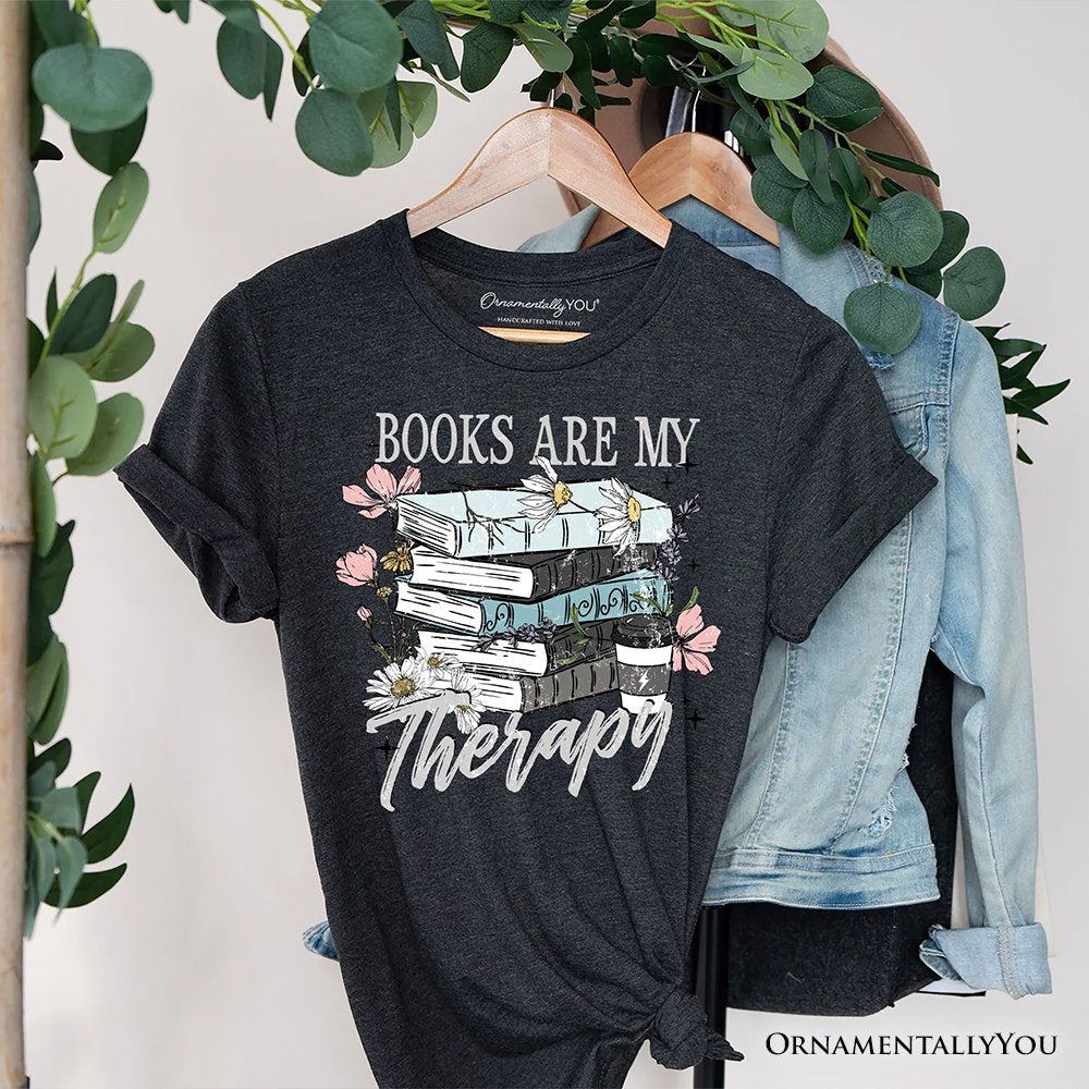 Books Are My Therapy Floral Vintage T-Shirt, Reading Aesthetic Tee for Bookworms