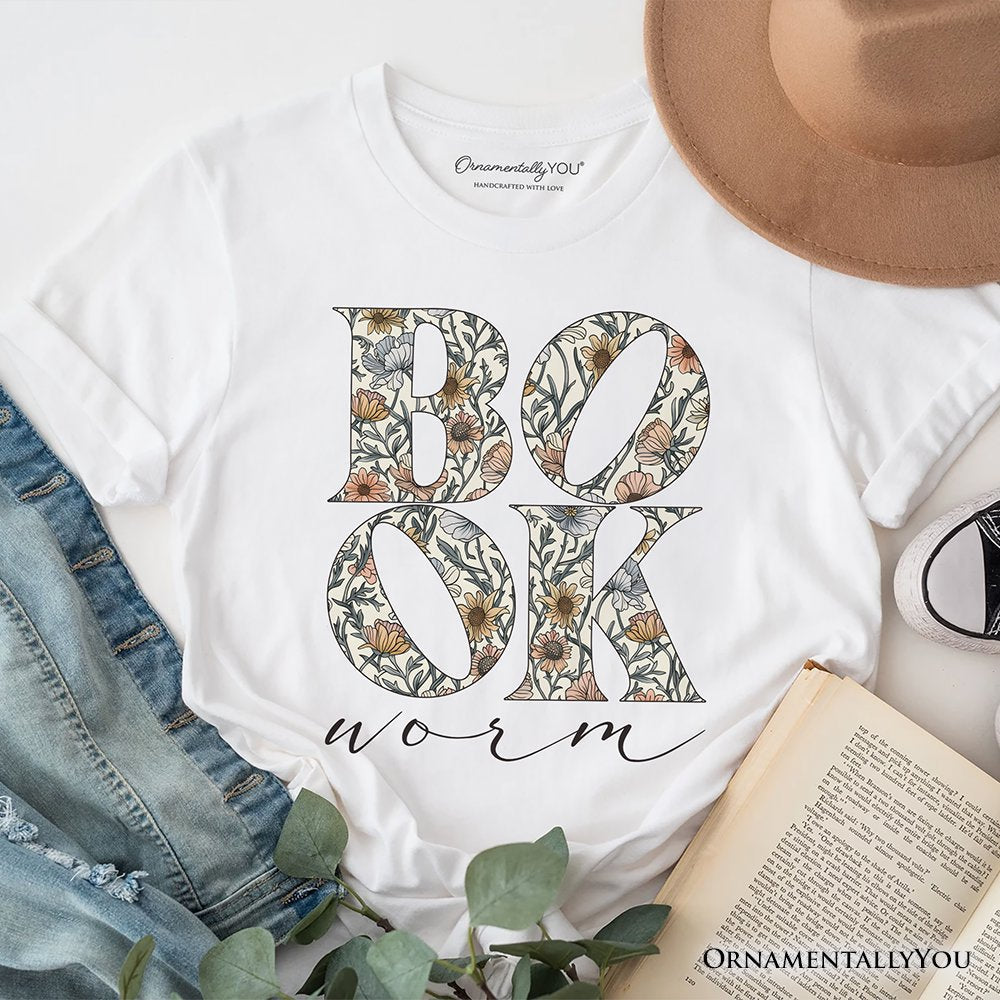 Bookworm Floral T-Shirt, Boho Wildflower Book Lover Tee