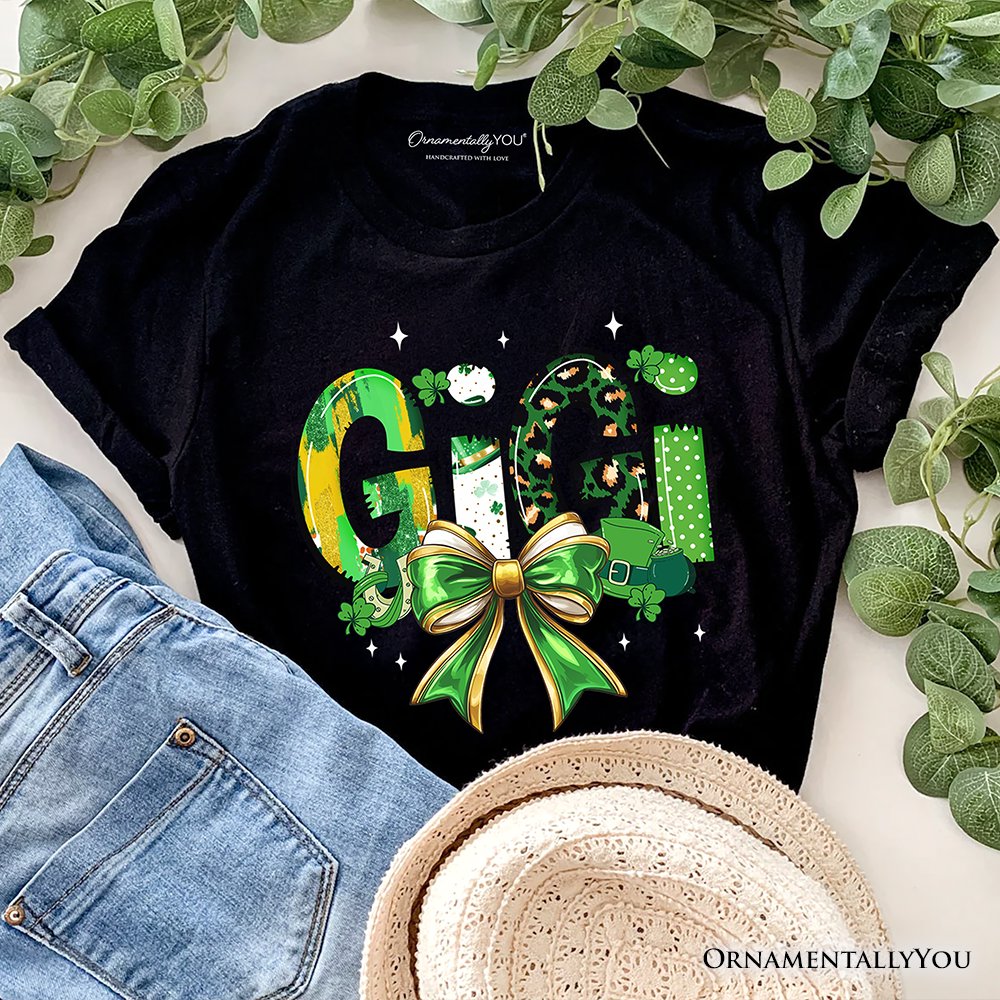 Coquette Gigi Bow St Patrick’s Day T-Shirt, Green Lucky Shamrock Clover Tee