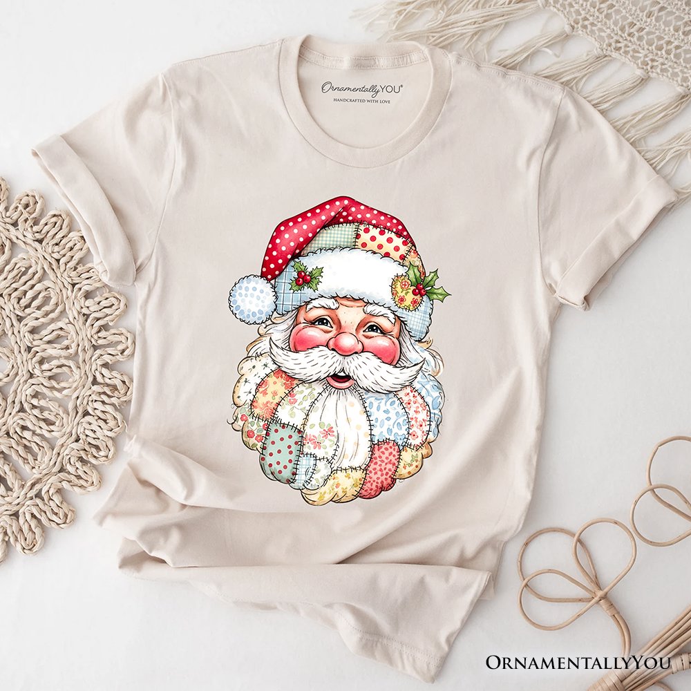 Patchwork Santa Claus T-Shirt, Retro Christmas Holiday Tee