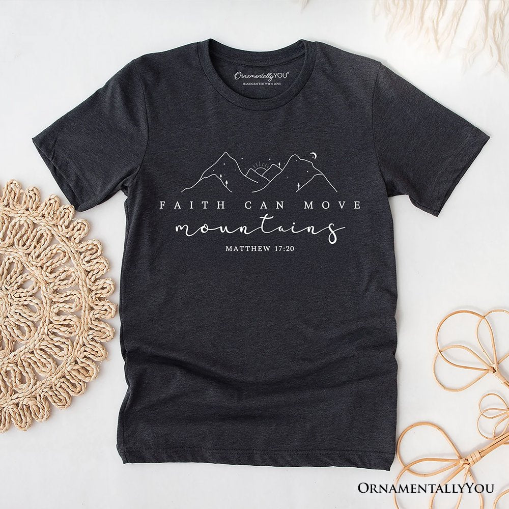 Faith Can Move Mountains Matthew 17:20 Christian T-Shirt, Minimalist Mountain Religious Tee