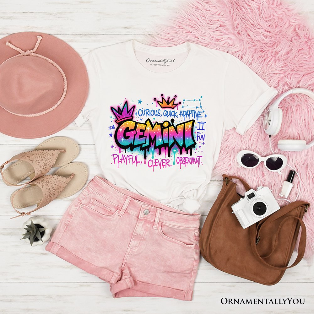 Gemini Graffiti Zodiac T-Shirt, Street Style Astrology Horoscope Tee
