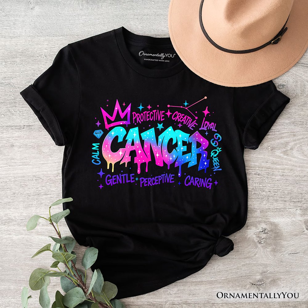 Cancer Graffiti Zodiac T-Shirt, Street Style Astrology Horoscope Tee