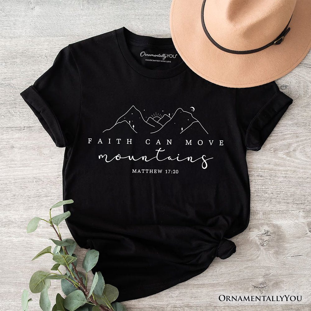 Faith Can Move Mountains Matthew 17:20 Christian T-Shirt, Minimalist Mountain Religious Tee