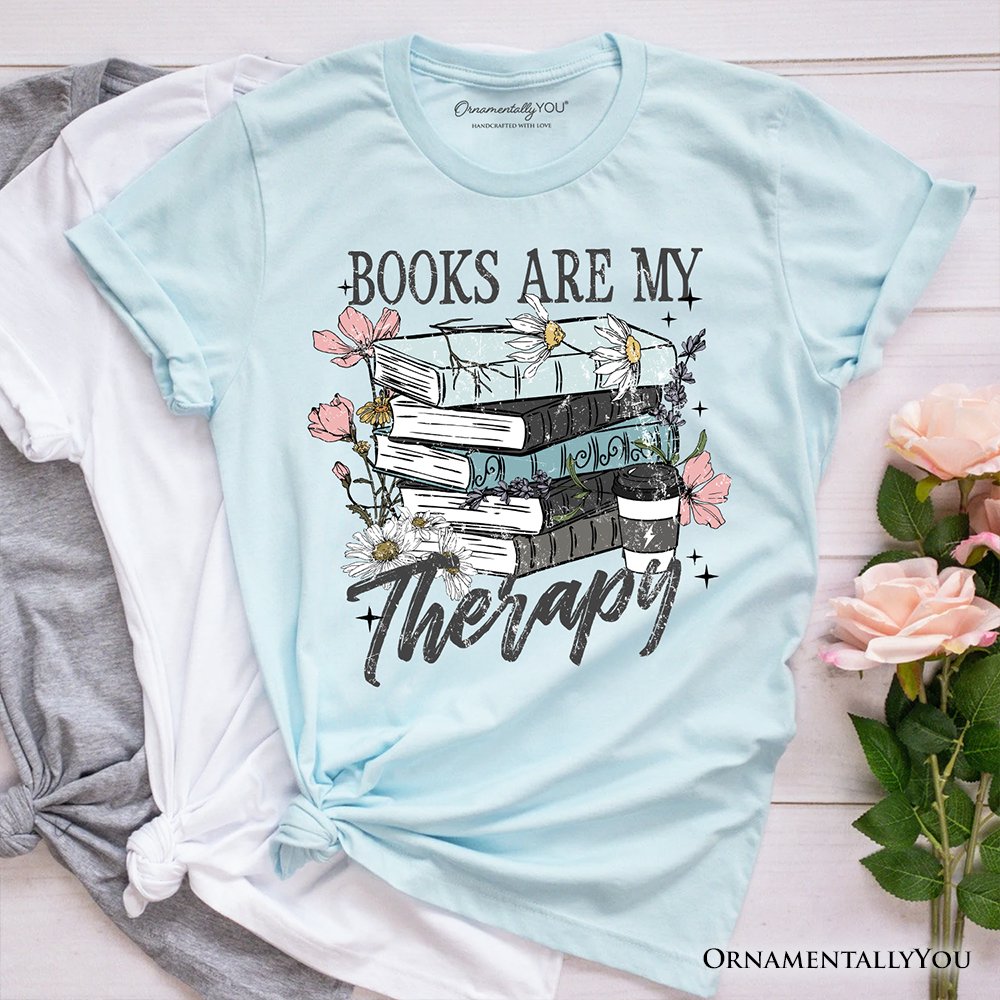 Books Are My Therapy Floral Vintage T-Shirt, Reading Aesthetic Tee for Bookworms