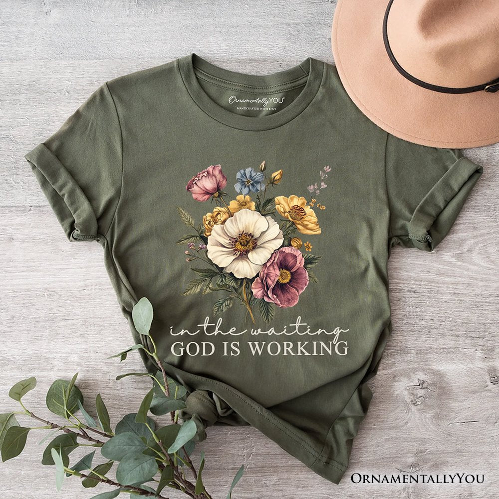 In the Waiting God Is Working Floral Christian T-Shirt, Vintage Wildflower Faith Tee