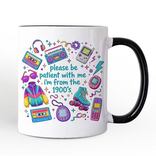 Be Patient I’m From the 1900s Throwbacks Personalized Mug, Retro 90s Funny Bright Gift with Custom Name